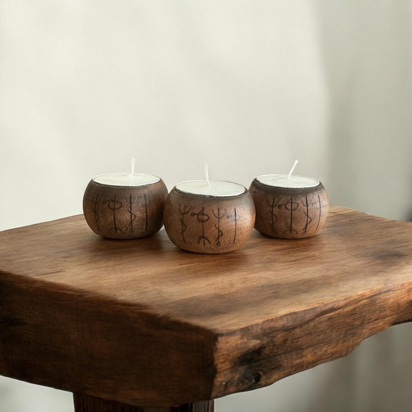 Icelandic Magic Wooden Tea Light Candle Holder + Draumstafur Décor + Norse Witch Pagan Altar Tool