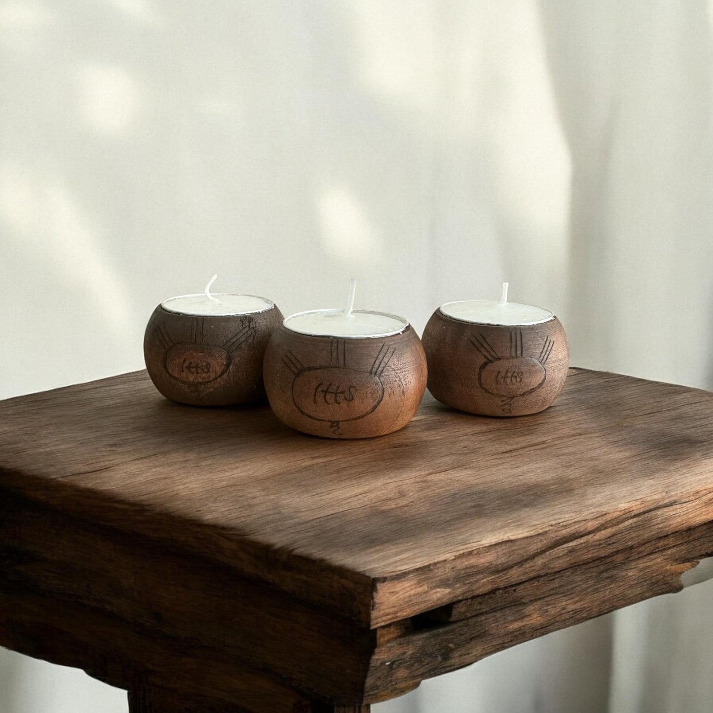 Icelandic Magic Wooden Tea Light Candle Holder + Rune Décor + Norse Witch Pagan Altar Tool