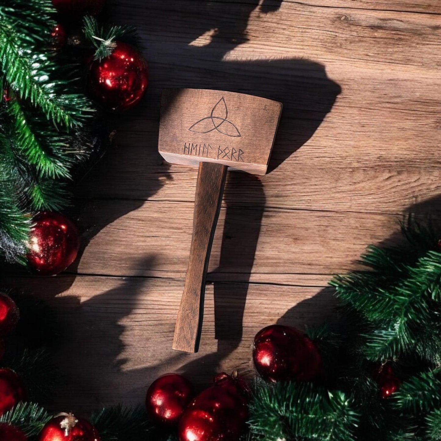Wooden Norse Mjolnir + Thor’s Hammer + Rune Décor + Witch Pagan Altar Tool