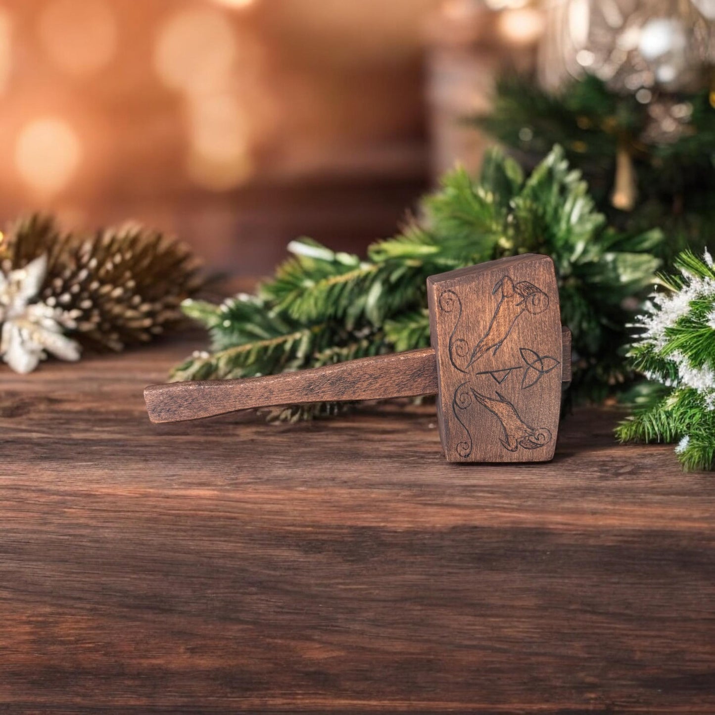 Wooden Norse Mjolnir + Thor’s Hammer + Rune Décor + Witch Pagan Altar Tool