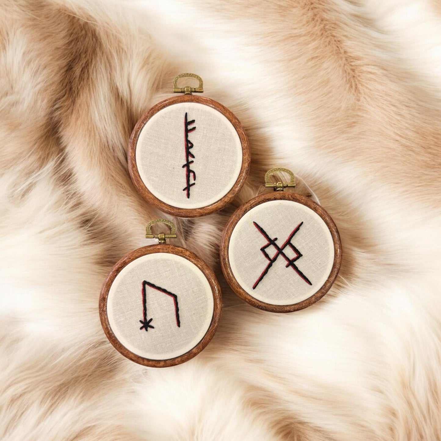 Norse Goddess Freyja Magic Embroidery Hoop Set of 3 + Rune Décor + Witch Pagan Altar Tool