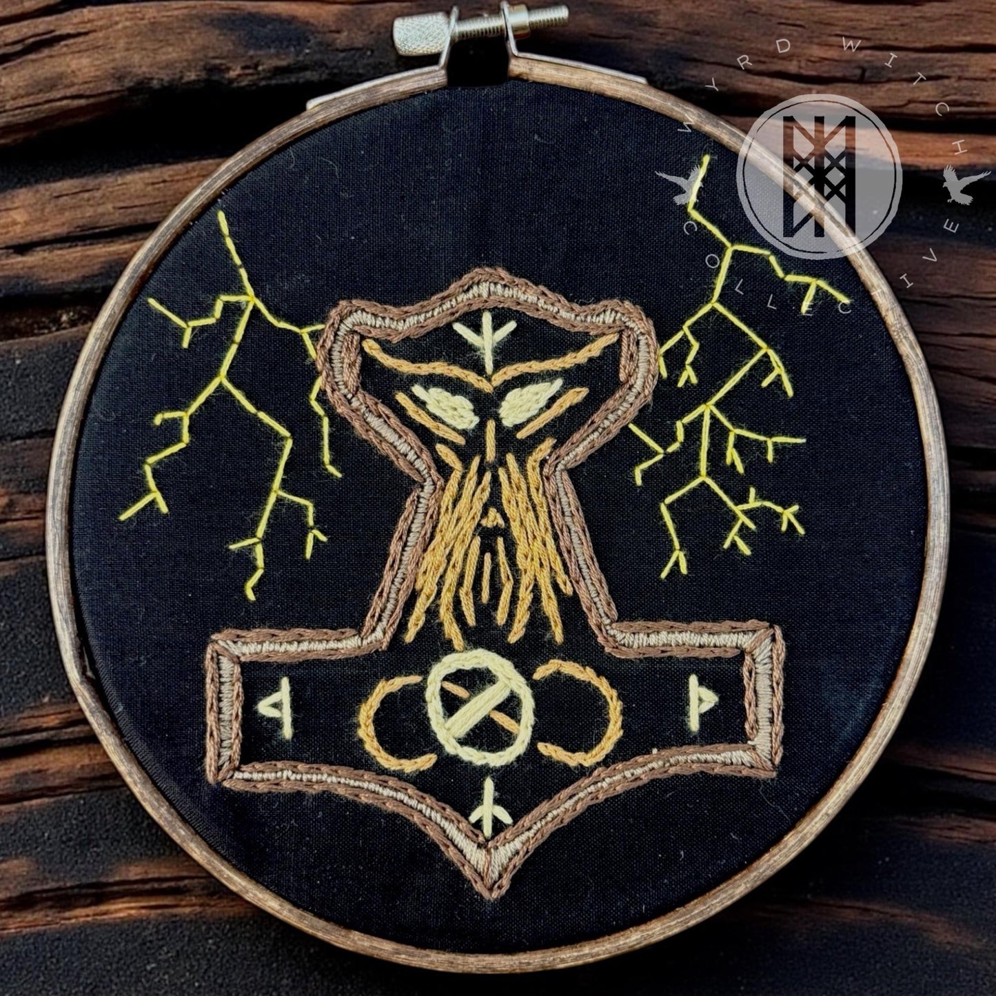 Norse Protection Thor Embroidery Art + Mjolnir Décor + Witch Pagan Altar Tool