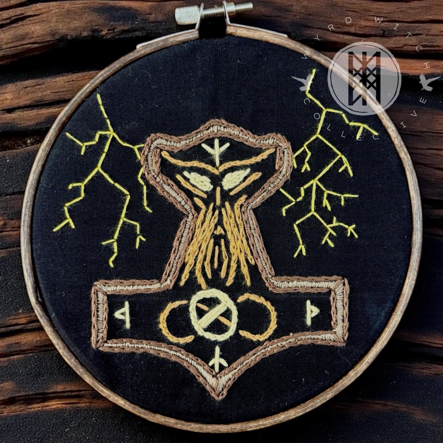 Norse Protection Thor Embroidery Art + Mjolnir Décor + Witch Pagan Altar Tool