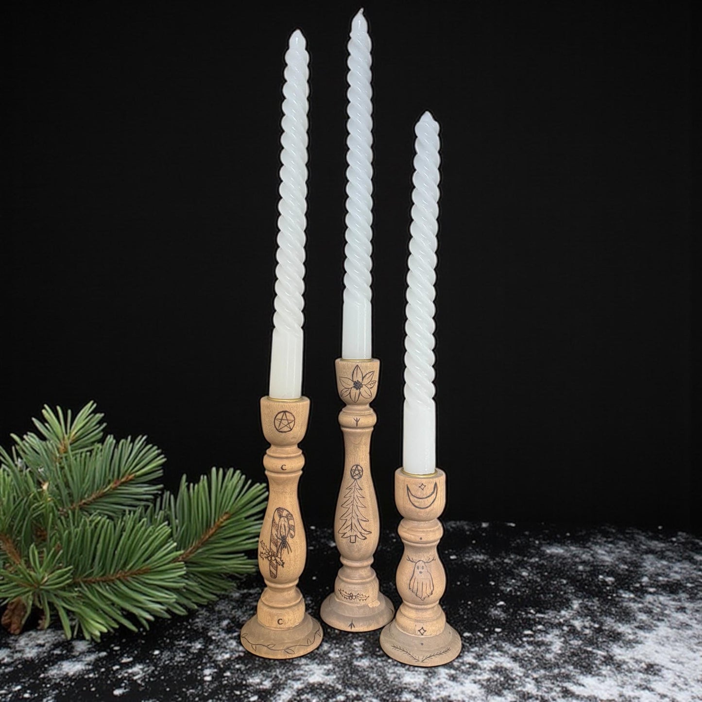 Merry Goth-Mas Yule Candleholder Set + Winter Solstice Décor + Witch Pagan Altar Tool