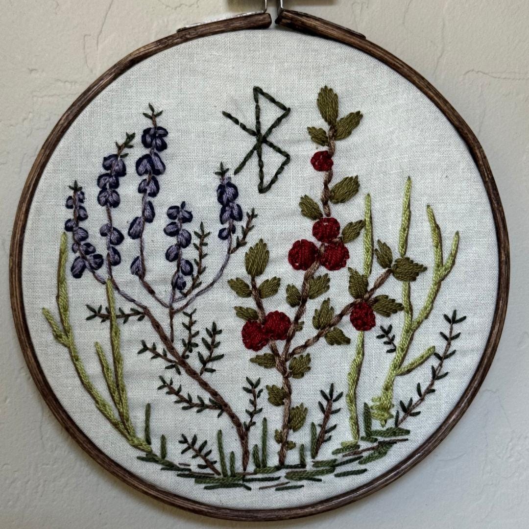 Herbal Rune Magic Embroidery + Witch Décor + Pagan Altar Tool
