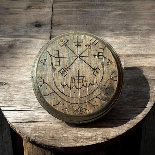 Icelandic Magic Vegvisir Wooden Altar Plate + Rune Décor + Norse Witch Pagan Altar Tool