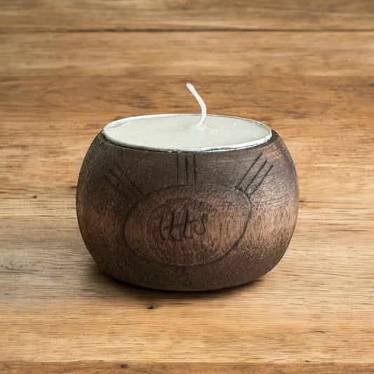 Icelandic Magic Wooden Tea Light Candle Holder + Rune Décor + Norse Witch Pagan Altar Tool