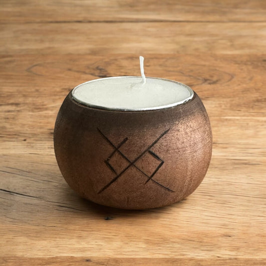 Icelandic Magic Wooden Tea Light Candle Holder + Eternal Love Binding Rune Décor + Norse Witch Pagan Altar Tool