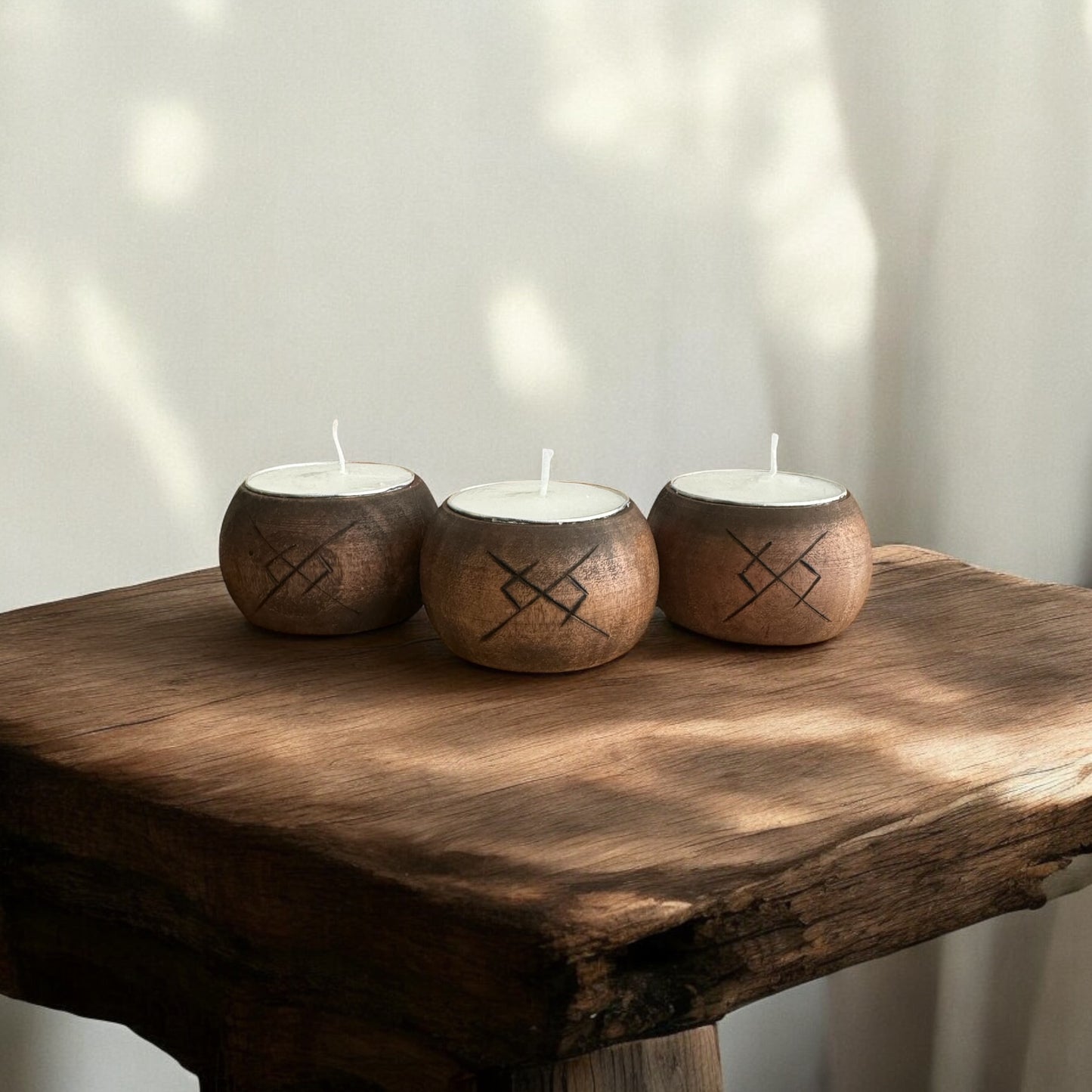 Icelandic Magic Wooden Tea Light Candle Holder + Eternal Love Binding Rune Décor + Norse Witch Pagan Altar Tool