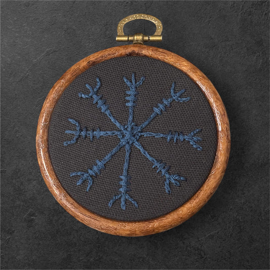 Norse Protection Helm of Awe Embroidery + Rune Décor + Witch Pagan Altar Tool