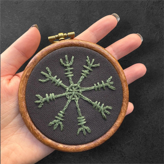 Norse Protection Helm of Awe Embroidery + Rune Décor + Witch Pagan Altar Tool