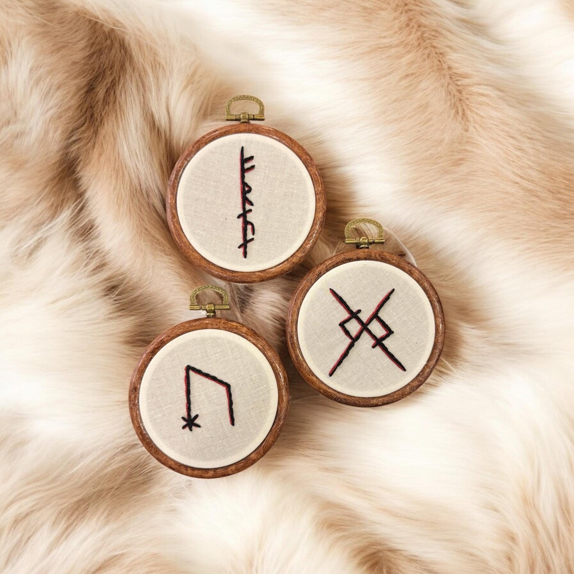 Norse Goddess Freyja Magic Embroidery Hoop Set of 3 + Rune Décor + Witch Pagan Altar Tool