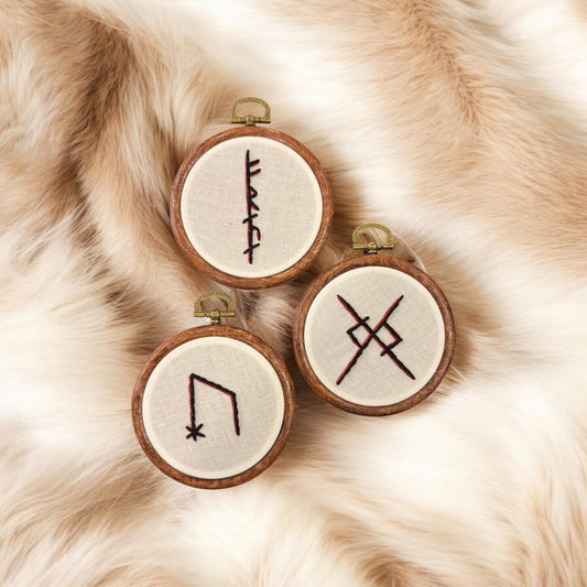 Norse Goddess Freyja Magic Embroidery Hoop Set of 3 + Rune Décor + Witch Pagan Altar Tool