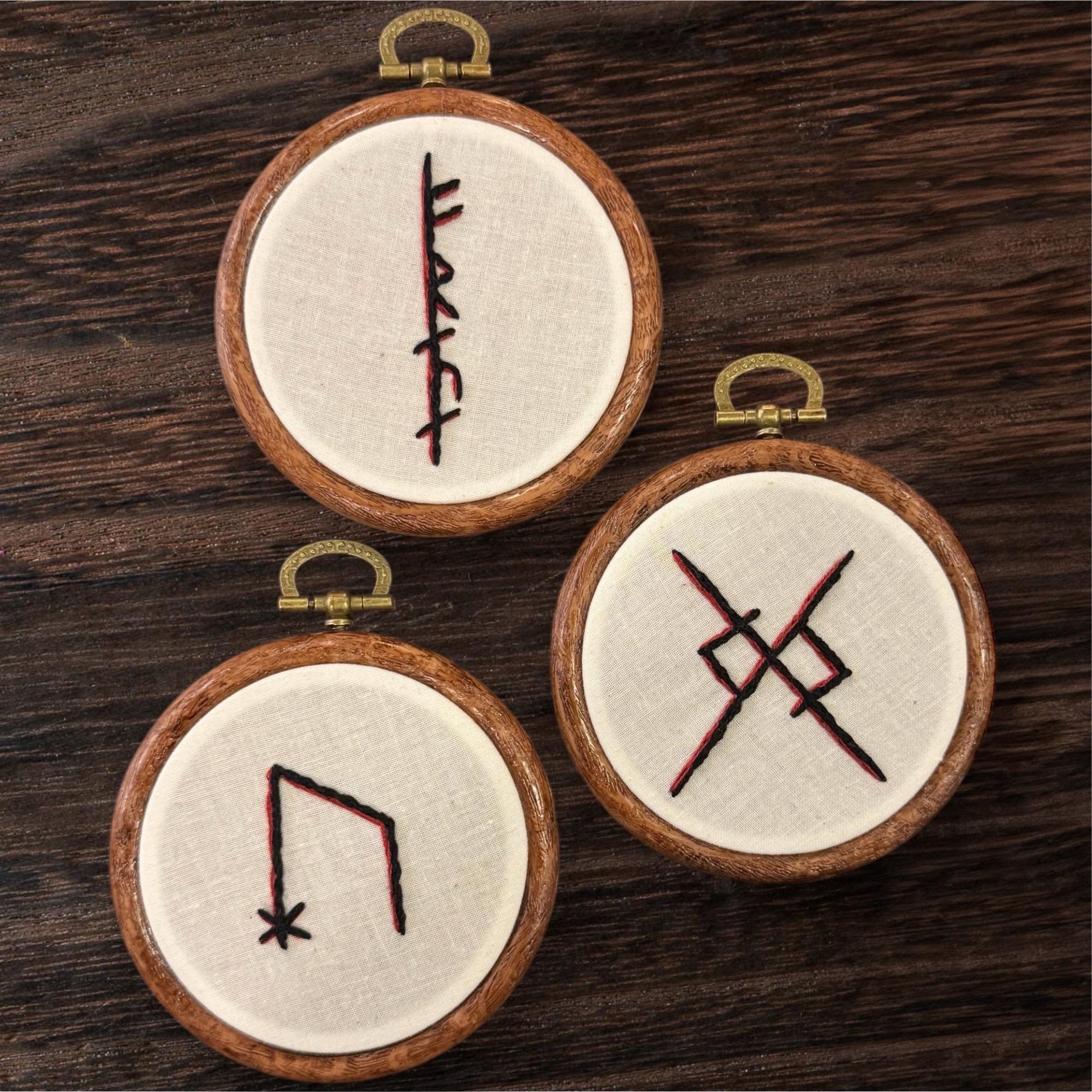Norse Goddess Freyja Magic Embroidery Hoop Set of 3 + Rune Décor + Witch Pagan Altar Tool
