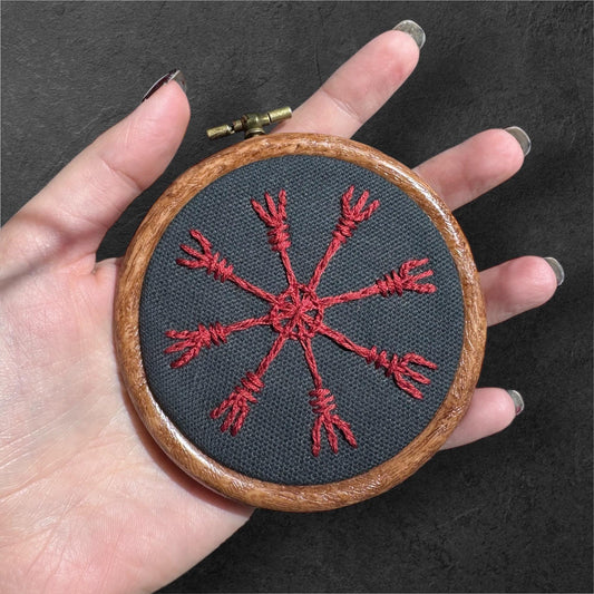 Norse Protection Helm of Awe Embroidery + Rune Décor + Witch Pagan Altar Tool