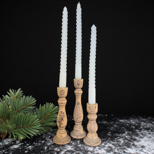 Merry Goth-Mas Yule Candleholder Set + Winter Solstice Décor + Witch Pagan Altar Tool